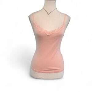 Victorias Secret Y2K Baby Pink Lace Trim Cotton Cami Basics Layering Size Medium